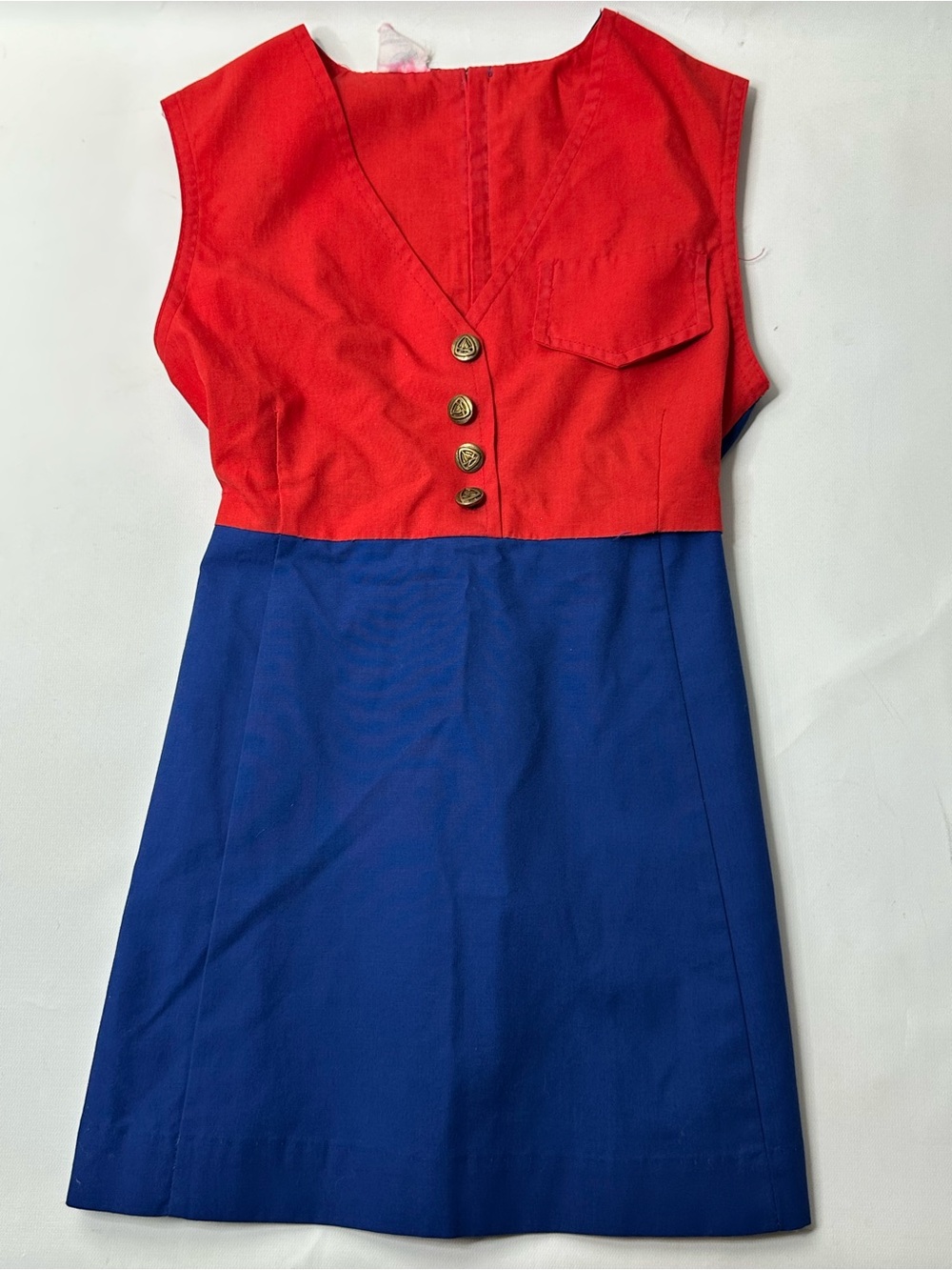 Vintage 60s 70s Camp Fire Girls Blue Bird Uniform Dress Size 7 Red Blue